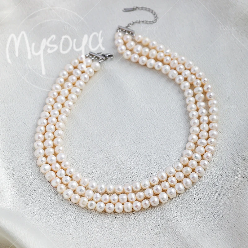 MYSOYA 6-7mm Three-layer White Freshwater Pearl Necklace, Suitable for Birthday/ Wedding/ Mother's Day/ Father's Day Gift A0810
MYSOYA 6-7mm Three-layer White Freshwater Pearl Necklace, Suitable for Birthday/ Wedding/ Mother's Day/ Father's Day Gift A0810