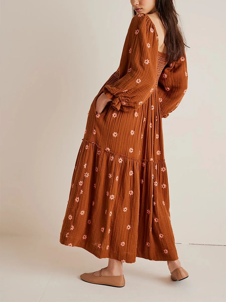 Casual Ladies Floral Print 3/4 Sleeve Loose Dress Summer Square Neck Long Dress Bohemian Women's 2025 Streetwear
Casual Ladies Floral Print 3/4 Sleeve Loose Dress Summer Square Neck Long Dress Bohemian Women's 2025 Streetwear