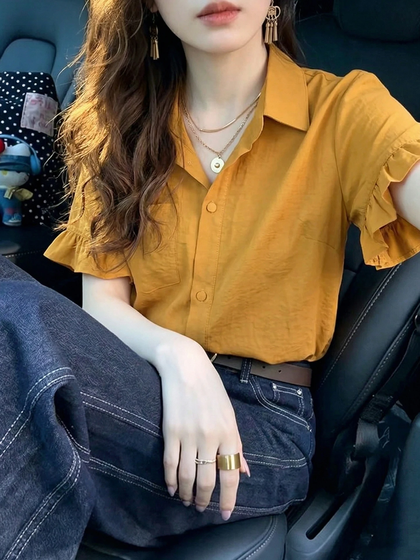 Fashionable Retro Short Sleeve Shirt Single Button Design Sensation Youthful Summer Korean Style Loose Fit Women's Blouse
Fashionable Retro Short Sleeve Shirt Single Button Design Sensation Youthful Summer Korean Style Loose Fit Women's Blouse