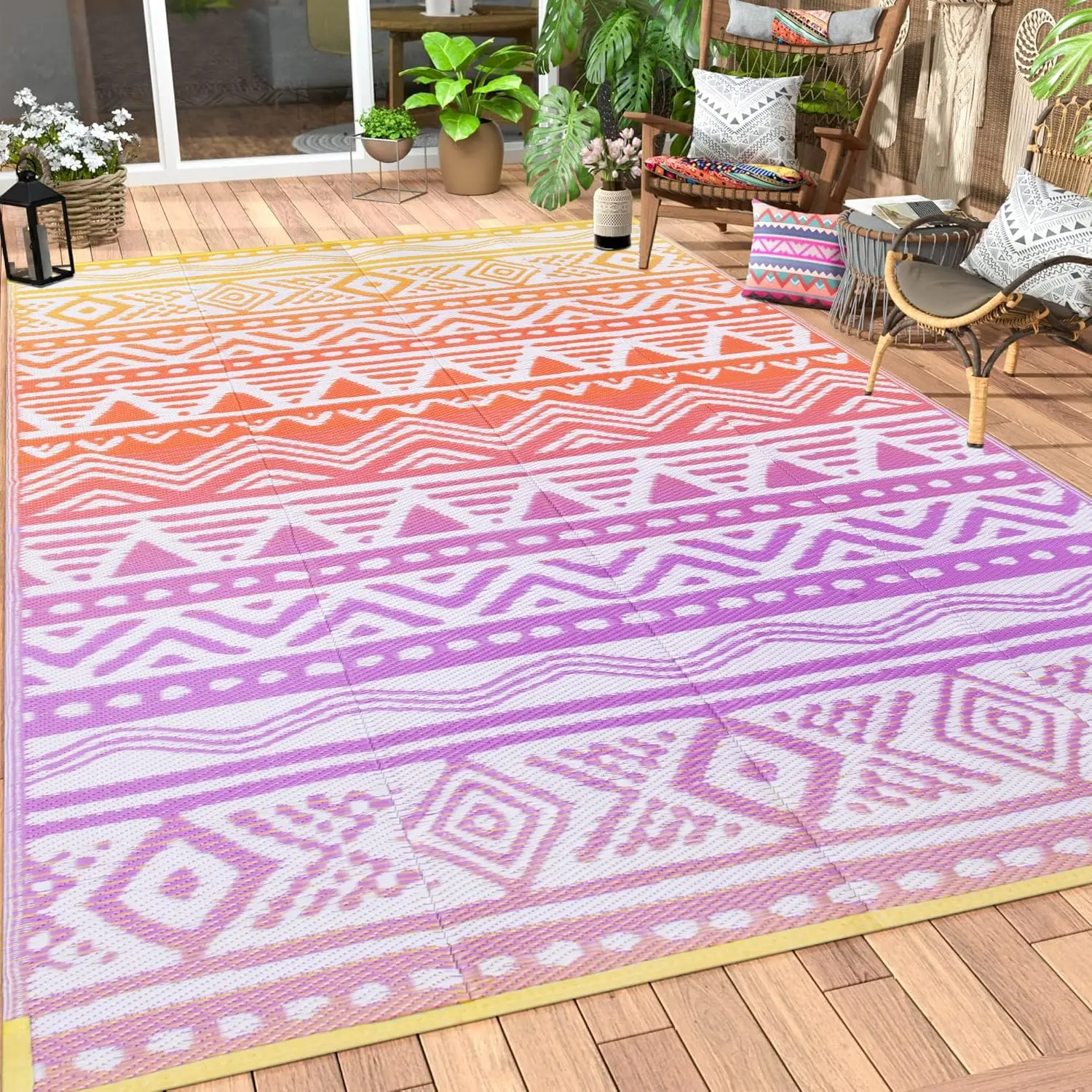 Bohemian Aztec Geometric Print Outdoor Area Rug, Pink & Orange Tribal Non-Slip Floor Mat for Patio Backyard Home Decor Carpet
Bohemian Aztec Geometric Print Outdoor Area Rug, Pink & Orange Tribal Non-Slip Floor Mat for Patio Backyard Home Decor Carpet