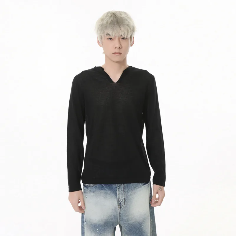 SYUHGFA Men's T-shirt New Korean V-neck Thin Solid Color Minimalist Slimming Long Sleeve Male Top 2024 Summer Casual Clothing
SYUHGFA Men's T-shirt New Korean V-neck Thin Solid Color Minimalist Slimming Long Sleeve Male Top 2024 Summer Casual Clothing