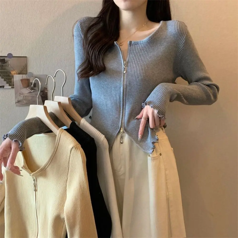 Sweet Irregular Rib Knitted Cardigan Slim Fit Spring Fall Double-zipper T-shirt Jacket V-neck Crop Tops Women Holiday
Sweet Irregular Rib Knitted Cardigan Slim Fit Spring Fall Double-zipper T-shirt Jacket V-neck Crop Tops Women Holiday