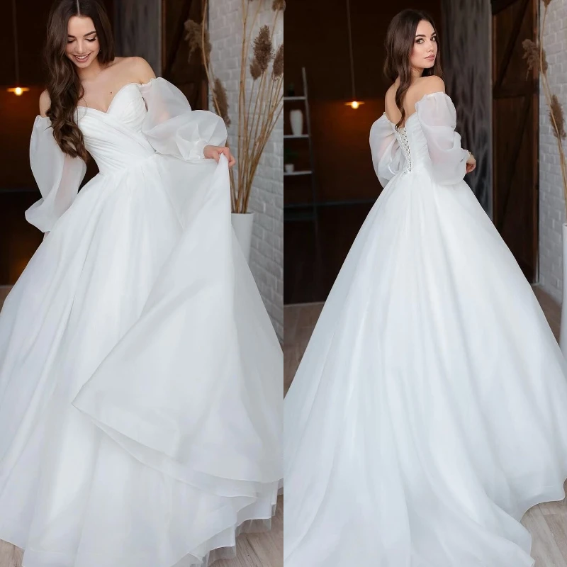 Gorgeous Ball Gown Wedding Dresses Sweetheart Lace Up Back Bridal Gown Lantern Sleeve Sweep Train Vestido De Noiva Customized
Gorgeous Ball Gown Wedding Dresses Sweetheart Lace Up Back Bridal Gown Lantern Sleeve Sweep Train Vestido De Noiva Customized