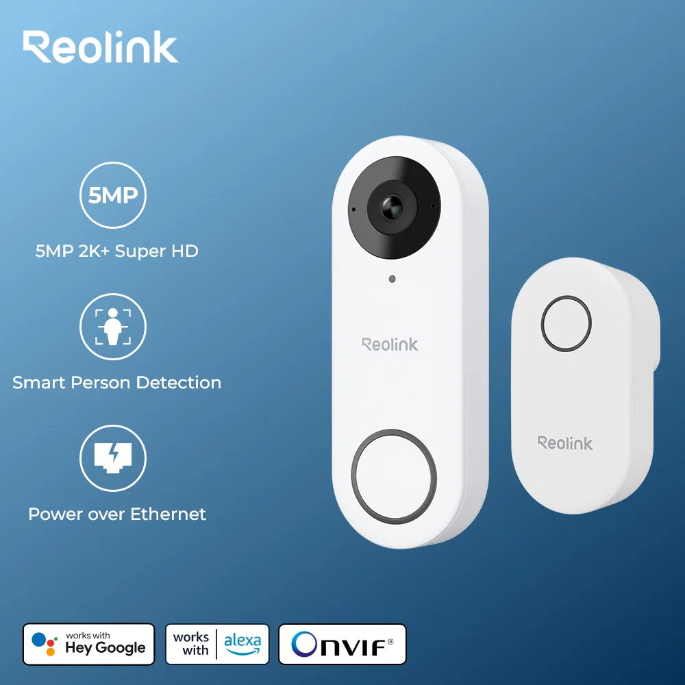 Reolink Smart 2K+ PoE Video Doorbell Wired Video Intercom with Chime Human Detection 2-Way Audio WiFi Door Bell Support Alexa
Reolink Smart 2K+ PoE Video Doorbell Wired Video Intercom with Chime Human Detection 2-Way Audio WiFi Door Bell Support Alexa