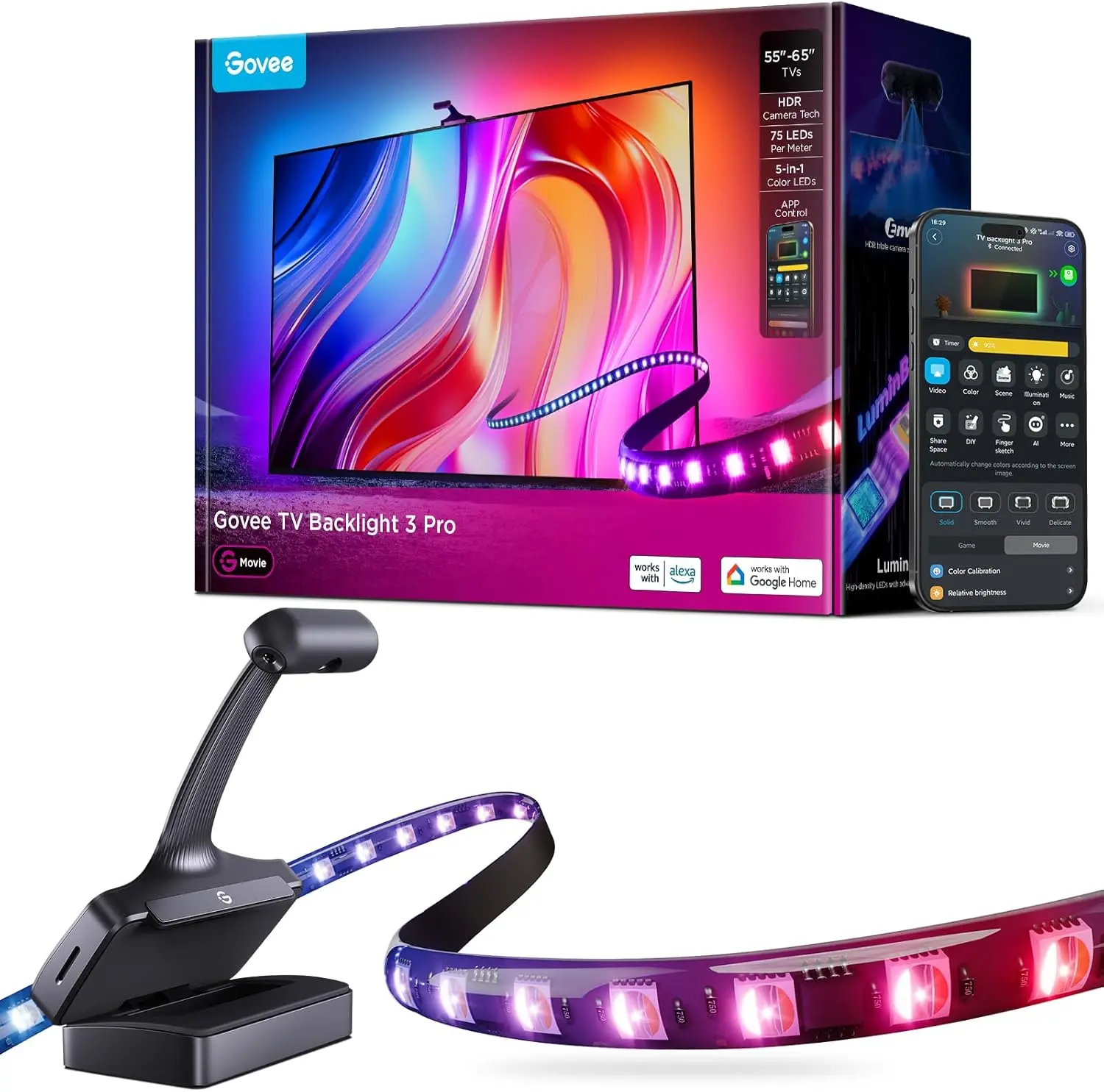 Подсветка для Smart TV с HDR-камерой, светодиодная лента RGBWWIC 11,8 футов для телевизоров 55-65 дюймов, AI-фильтр, управление через приложение и голосовое управление
Подсветка для Smart TV с HDR-камерой, светодиодная лента RGBWWIC 11,8 футов для телевизоров 55-65 дюймов, AI-фильтр, управление через приложение и голосовое управление