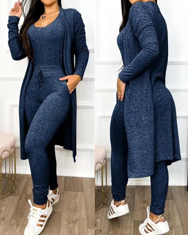 Cardigan Longline Coat Set Women Elegant Jumpsuit Suit Set Drawstring Pocket Design High Waist and Long Sleeve Skinny Jumpsuit
Cardigan Longline Coat Set Women Elegant Jumpsuit Suit Set Drawstring Pocket Design High Waist and Long Sleeve Skinny Jumpsuit