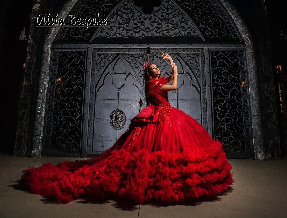 Engaging Red Bead Applique Wedding Quinceanera Dress Feathers Off The Shoulder Tulle Ruched Train Ball Gown Mexican Customized
Engaging Red Bead Applique Wedding Quinceanera Dress Feathers Off The Shoulder Tulle Ruched Train Ball Gown Mexican Customized