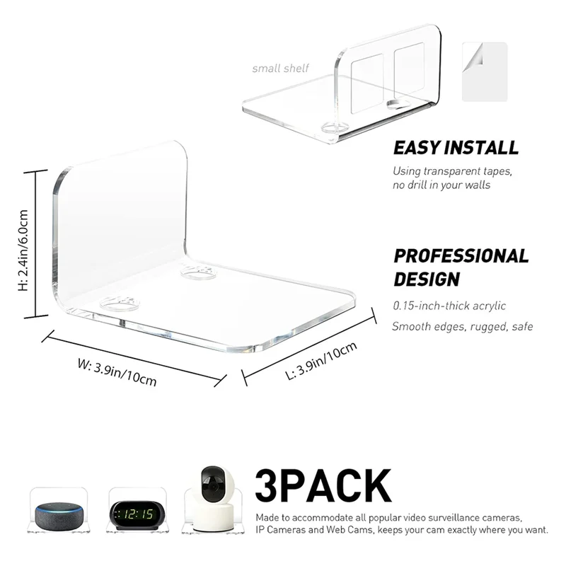 SEWS-Floating Acrylic Wall Shelves Set Of 3 For Security Cameras,Baby Monitors,Speakers-Universal Small Wall Mount Shelf
SEWS-Floating Acrylic Wall Shelves Set Of 3 For Security Cameras,Baby Monitors,Speakers-Universal Small Wall Mount Shelf