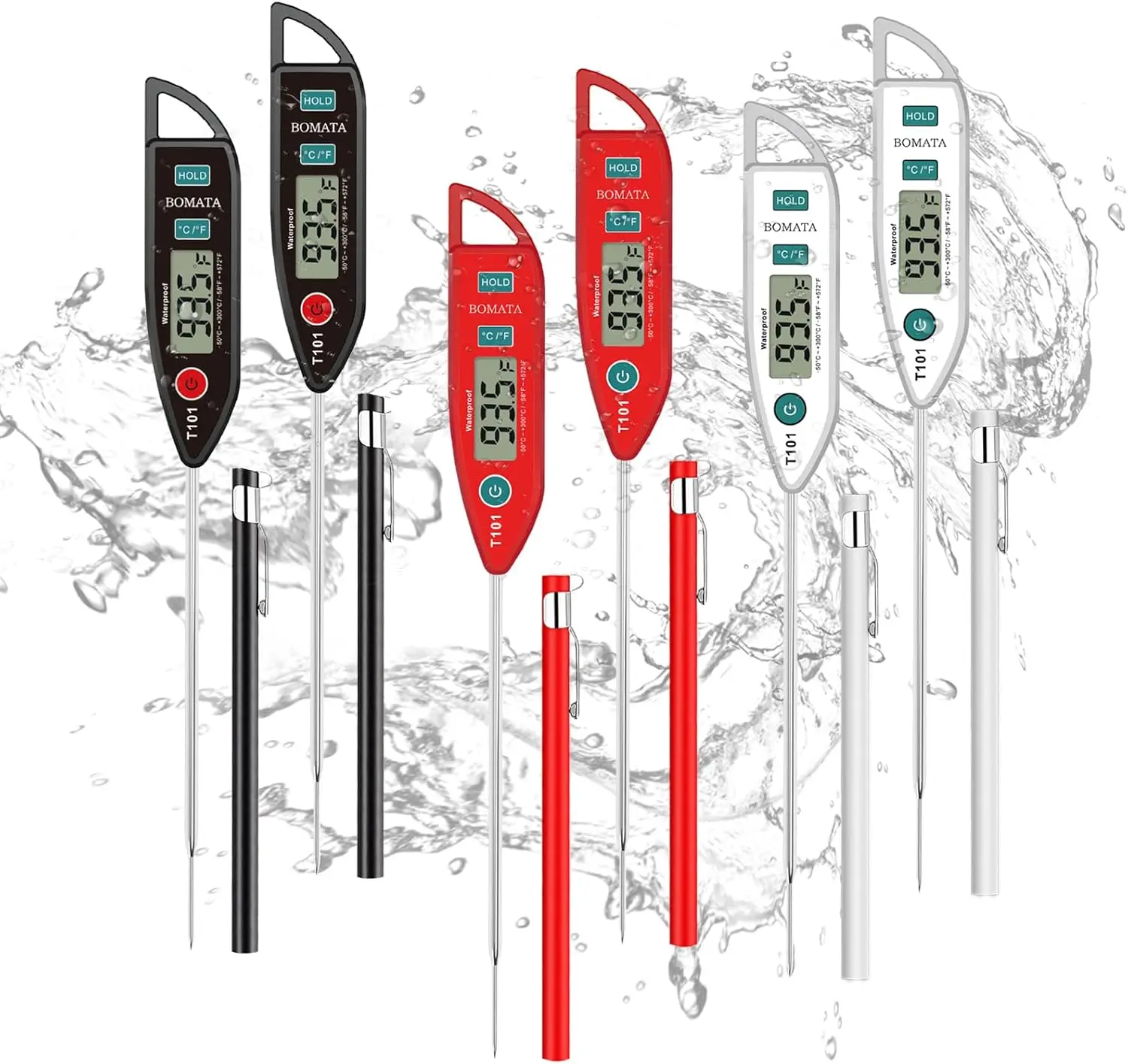 6 Pack IPX7 Waterproof Meat Thermometer with Long Probe for Cooking, Grilling, BBQ – Black, Red, White
6 Pack IPX7 Waterproof Meat Thermometer with Long Probe for Cooking, Grilling, BBQ – Black, Red, White