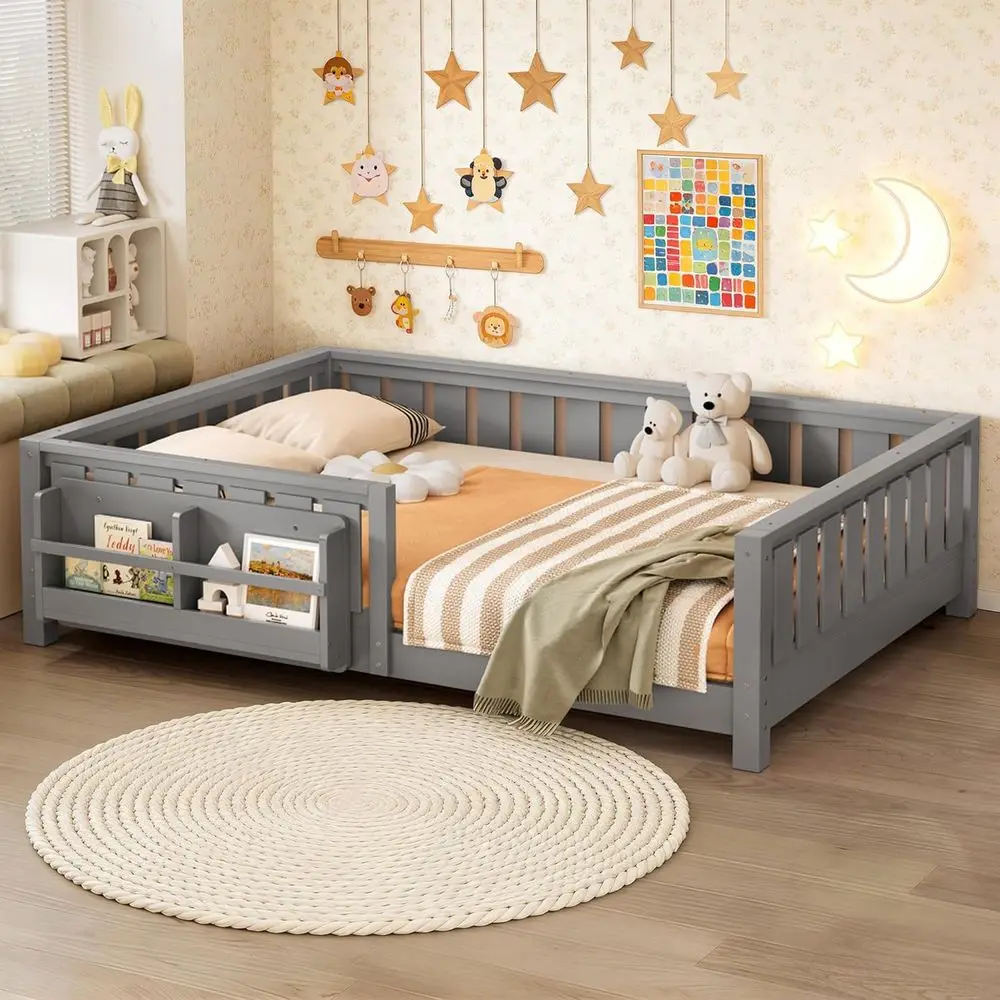 Full Size Kids' Bed with Bookshelf and Safety Guardrails, Grey
Full Size Kids' Bed with Bookshelf and Safety Guardrails, Grey