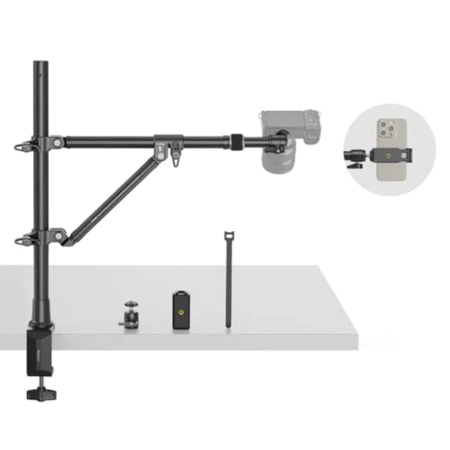 Triangle Camera Desk Mount, Max. Load 3kg/ 6.6lbs, Overhead Mount with Auxiliary Support Rod, with Phone Holder and Small Ball
Triangle Camera Desk Mount, Max. Load 3kg/ 6.6lbs, Overhead Mount with Auxiliary Support Rod, with Phone Holder and Small Ball