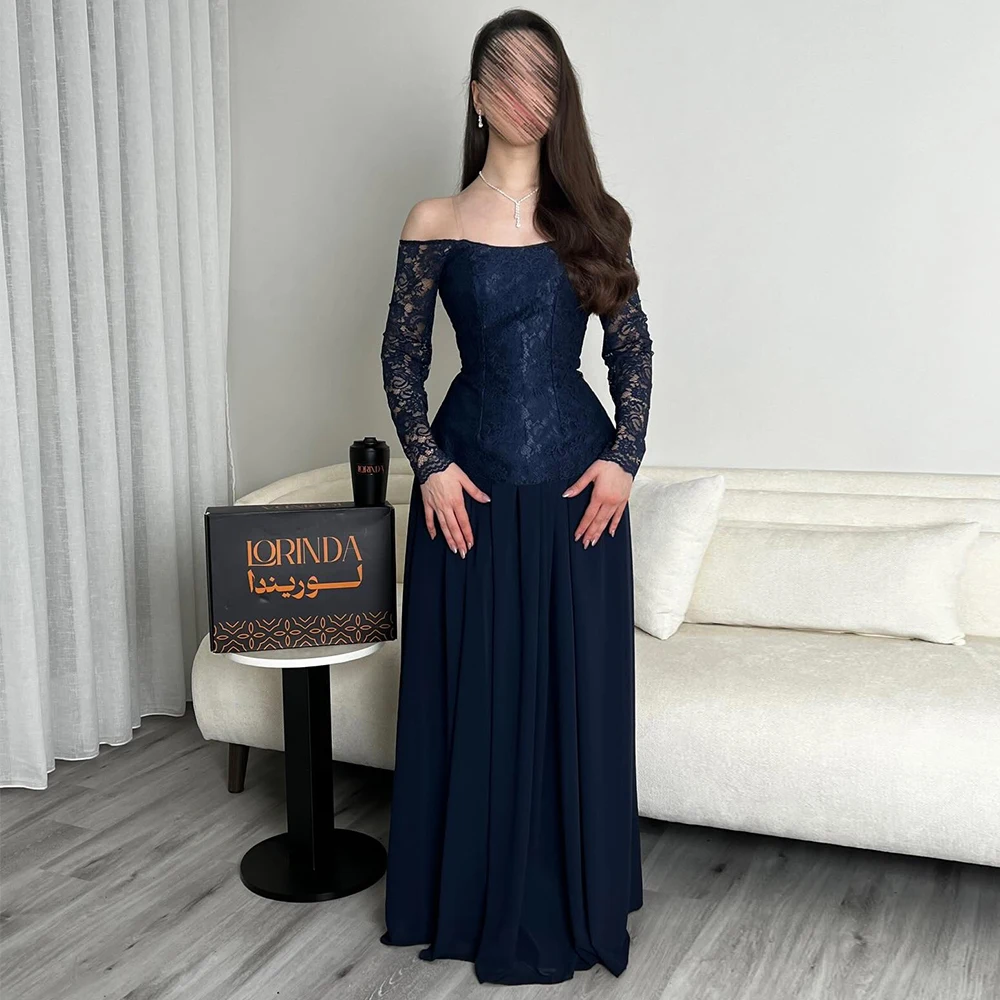 Classic Navy Blue Chiffon Evening Dress for Party Off the Shoulder Lace Long Sleeves Formal Occasion Gowns A-Line Prom Dresses
Classic Navy Blue Chiffon Evening Dress for Party Off the Shoulder Lace Long Sleeves Formal Occasion Gowns A-Line Prom Dresses