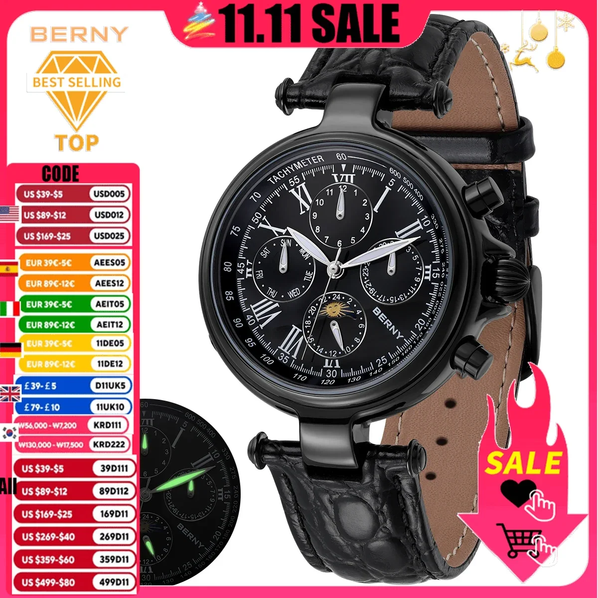 BERNY Classic Watch for Men Automatic Luxury Mechanical Dress Wristwatch Stainless Steel Leather Strap Waterproof Black Watches
BERNY Classic Watch for Men Automatic Luxury Mechanical Dress Wristwatch Stainless Steel Leather Strap Waterproof Black Watches