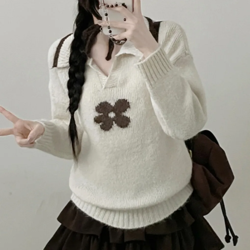 Шикарный осенне-зимний вязаный свитер с отложным воротником и цветочным узором, корейский женский топ Long Sve, теплая термоодежда
Шикарный осенне-зимний вязаный свитер с отложным воротником и цветочным узором, корейский женский топ Long Sve, теплая термоодежда