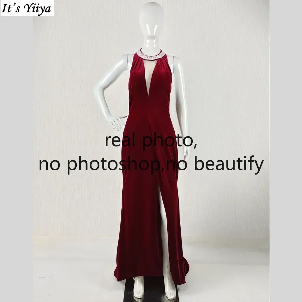 It's Yiiya Customized Real Photo Evening Dress Wine Red Velvet Halter Neck Mermaid Floor Length Plus size Lady Party Formal Gown
It's Yiiya Customized Real Photo Evening Dress Wine Red Velvet Halter Neck Mermaid Floor Length Plus size Lady Party Formal Gown
