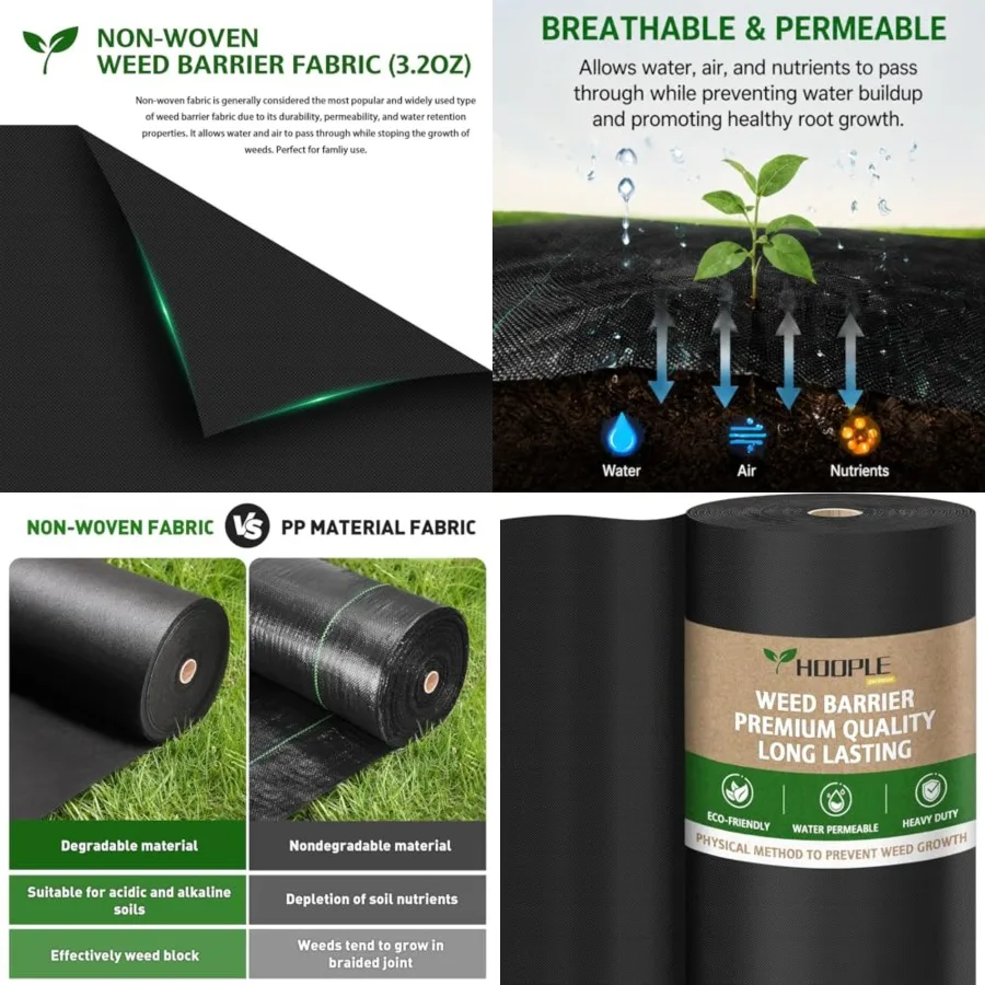 3ftx180ft Heavy Duty Weed Barrier Landscape Fabric, Non Woven Geotextile Fabric for Weed Control, Driveways and Gardens Commerc
3ftx180ft Heavy Duty Weed Barrier Landscape Fabric, Non Woven Geotextile Fabric for Weed Control, Driveways and Gardens Commerc