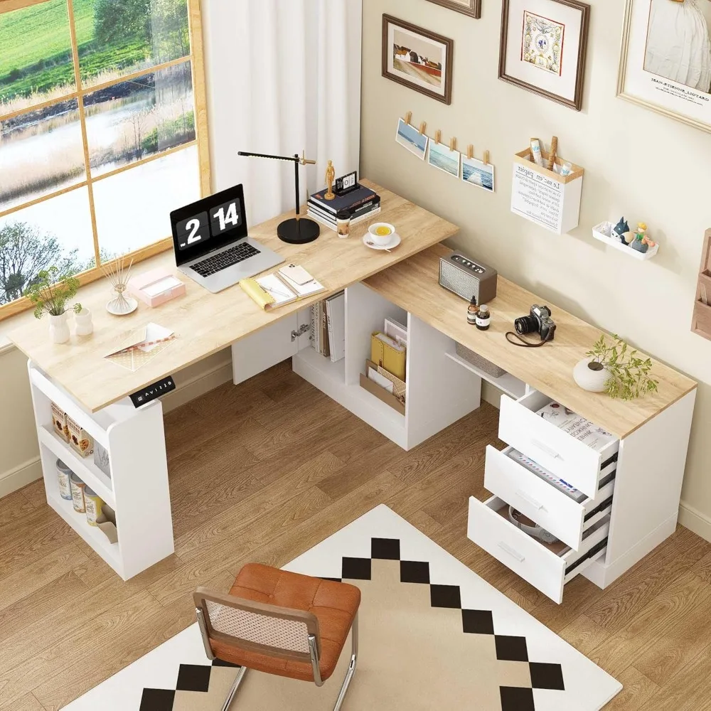 63" Large Electric Standing Office Desk with Drawers, Modern Executive Deep L Shaped Computer Raising Stand up Desk with Shelves
63" Large Electric Standing Office Desk with Drawers, Modern Executive Deep L Shaped Computer Raising Stand up Desk with Shelves