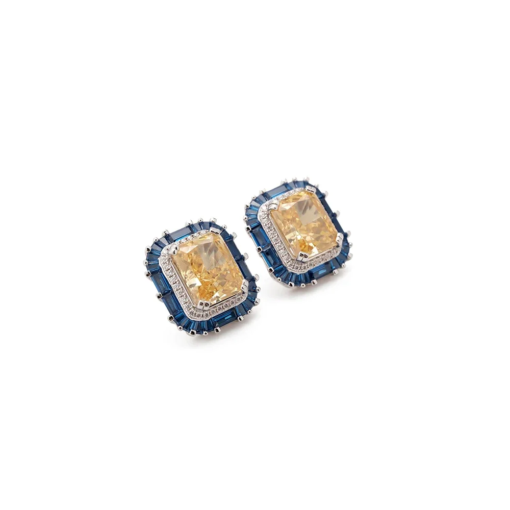 AB/925 Sterling silver with yellow blue zircon luxury women's jewelry stud earrings.
AB/925 Sterling silver with yellow blue zircon luxury women's jewelry stud earrings.