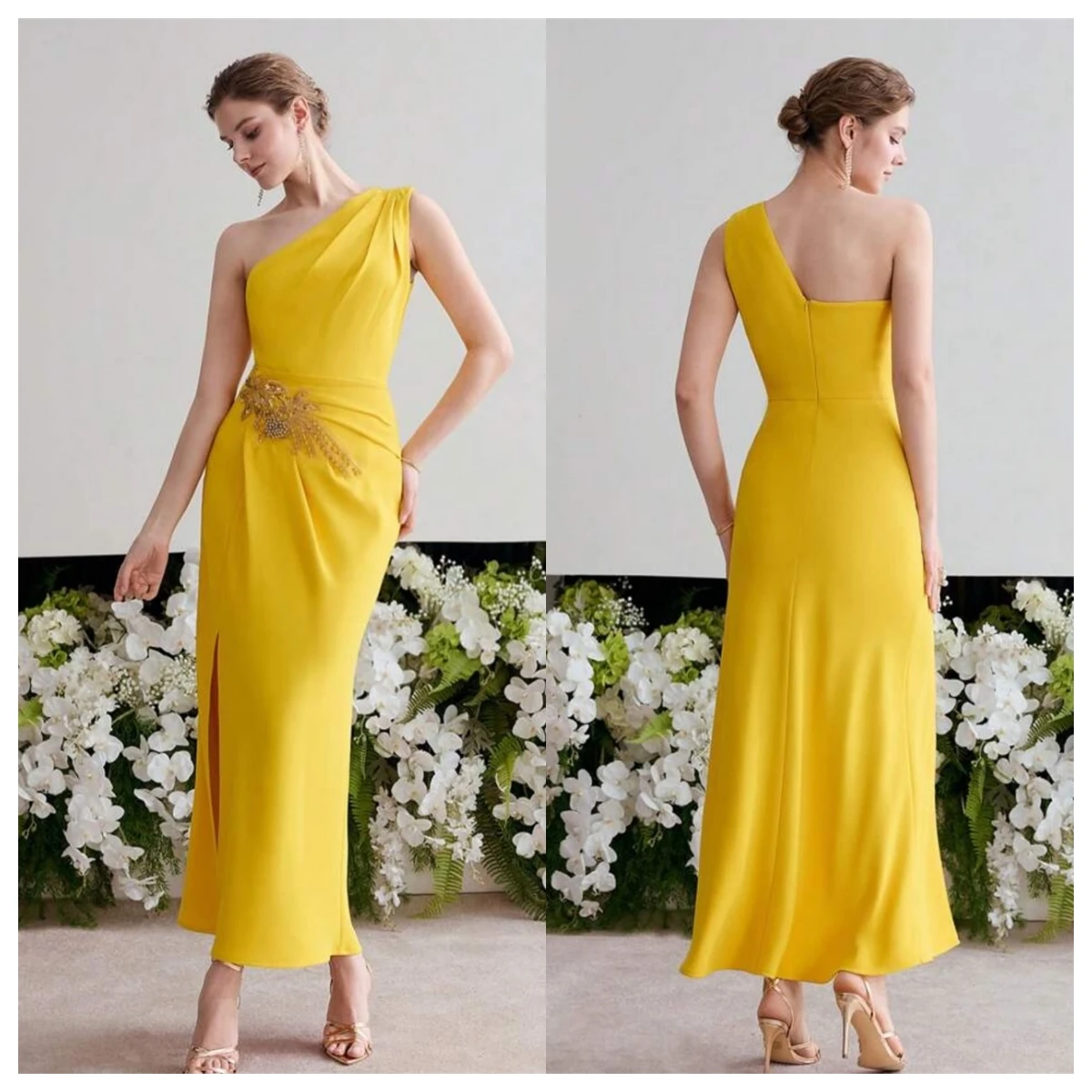 Customized Fashion Yellow Jersey Evening Dress One Shoulder Sleeveless Homecoming Dress Special Occasion Gowns Appliques
Customized Fashion Yellow Jersey Evening Dress One Shoulder Sleeveless Homecoming Dress Special Occasion Gowns Appliques