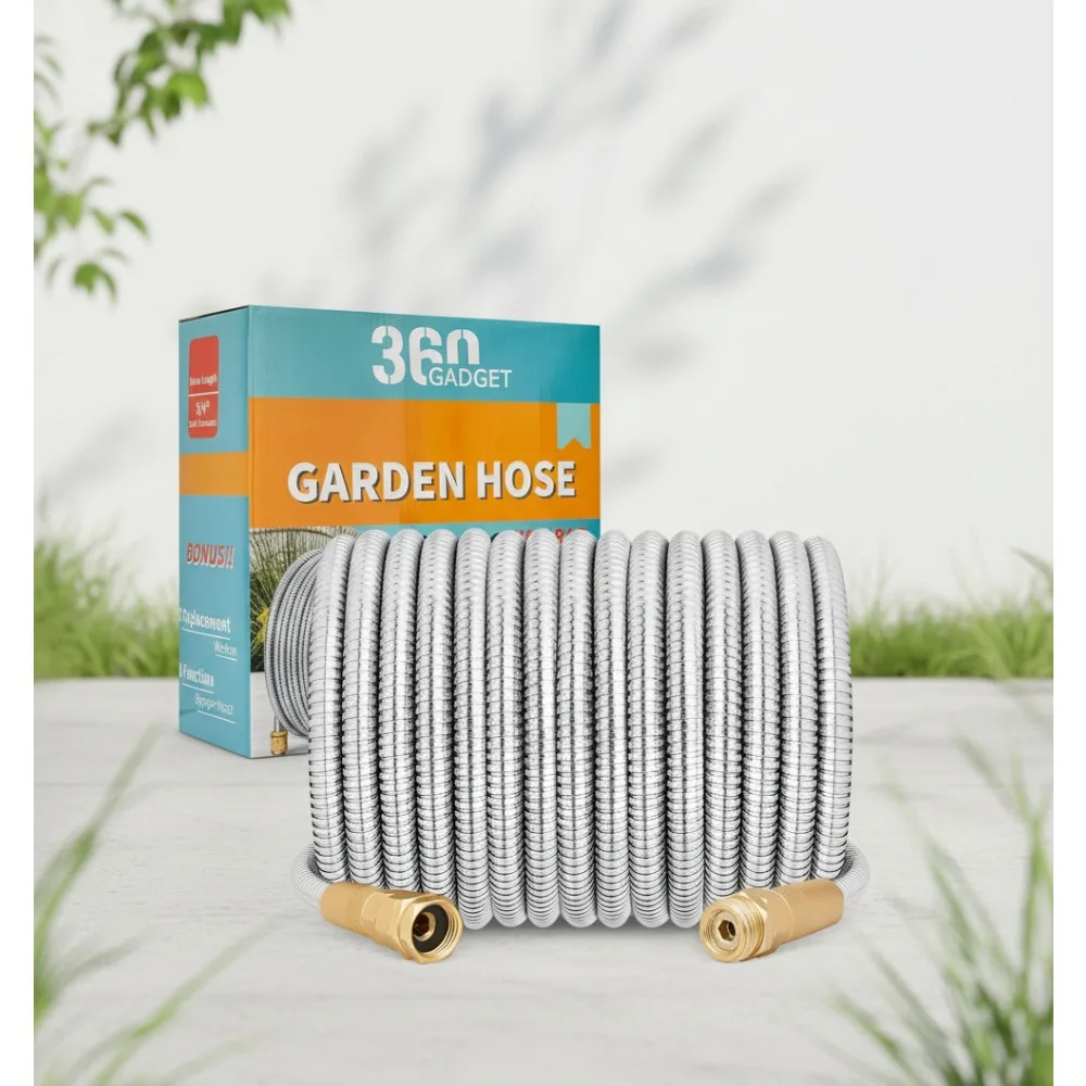75ft Stainless Steel Garden Hose with 8-Function Sprayer - Heavy Duty, Flexible, No Kink for Yard & RV Use
75ft Stainless Steel Garden Hose with 8-Function Sprayer - Heavy Duty, Flexible, No Kink for Yard & RV Use