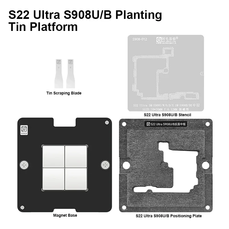AMAOE Middle Layer Planting Tin Station Set for SAMSUNG S22 Ultra 0.12mm Strong Magnetic BGA Reballing Steel Mesh Template
AMAOE Middle Layer Planting Tin Station Set for SAMSUNG S22 Ultra 0.12mm Strong Magnetic BGA Reballing Steel Mesh Template