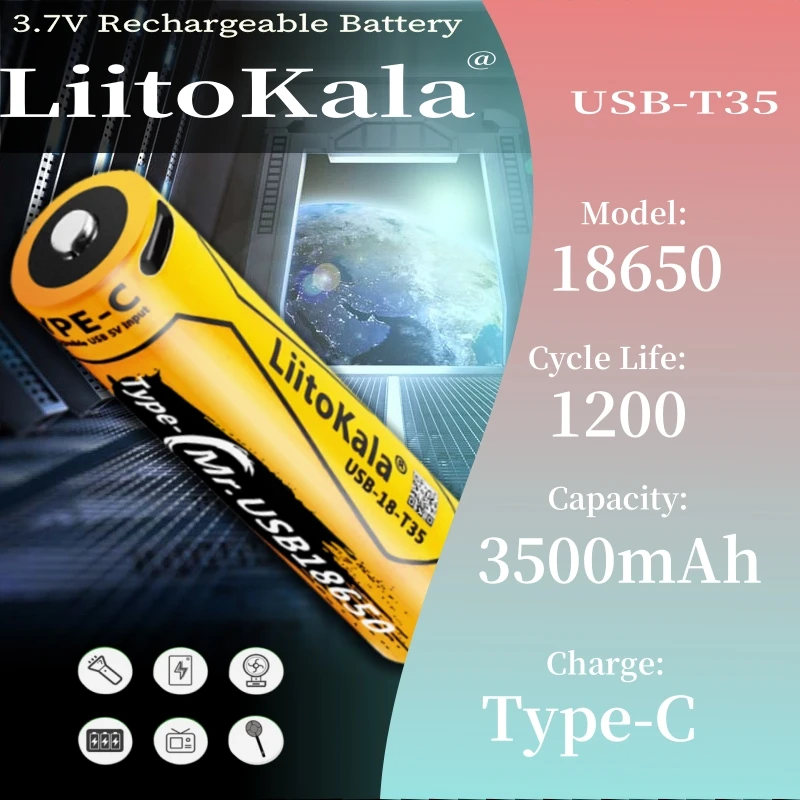 6pcs LiitoKala USB-T35 Type-C 3.7V 3500mAh 18650 Rechargeable Li-ion Battery For Flashlight Electric Mobile Phone Toy Battery
6pcs LiitoKala USB-T35 Type-C 3.7V 3500mAh 18650 Rechargeable Li-ion Battery For Flashlight Electric Mobile Phone Toy Battery