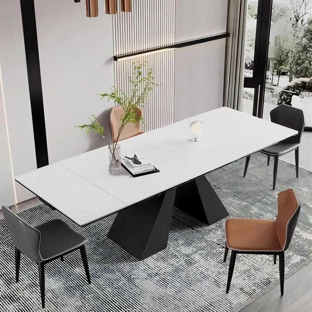 Extendable Dining Table for 8-12 Seat, Flexible Stretch, Tabletop Made from Rock Plate and Tempered Glass, Solid Carbon Steel Ba
Extendable Dining Table for 8-12 Seat, Flexible Stretch, Tabletop Made from Rock Plate and Tempered Glass, Solid Carbon Steel Ba