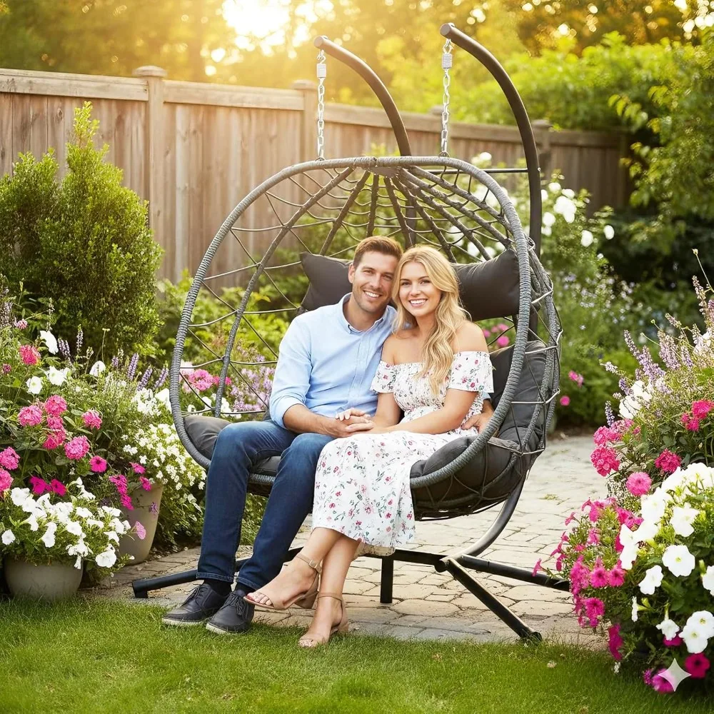 Double Egg Chair with Stand, Indoor Outdoor Loveseat Hammock Swing Chair, Wicker Chair with Foldable Basket & Thick, Customized
Double Egg Chair with Stand, Indoor Outdoor Loveseat Hammock Swing Chair, Wicker Chair with Foldable Basket & Thick, Customized