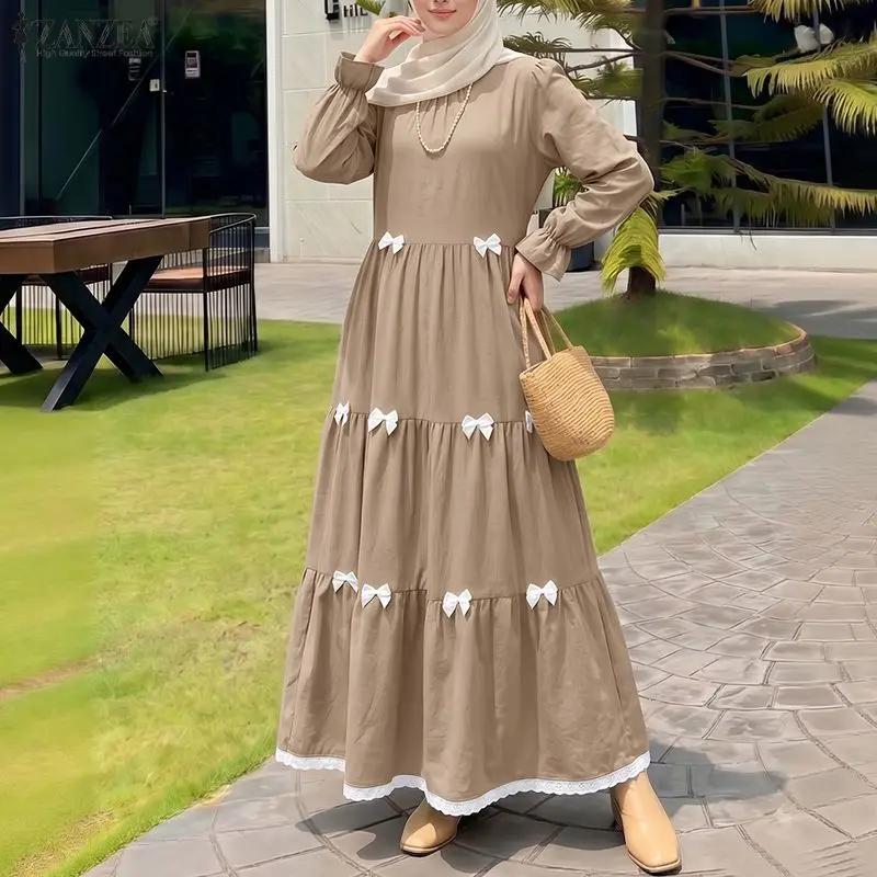 Fashion Muslim Dresses 2026 ZANZEA Ramadan Robe Women Elegant O Neck Long Sleeve Bows Sundress Dubai Abaya Femme Hijab Vestidos
Fashion Muslim Dresses 2026 ZANZEA Ramadan Robe Women Elegant O Neck Long Sleeve Bows Sundress Dubai Abaya Femme Hijab Vestidos