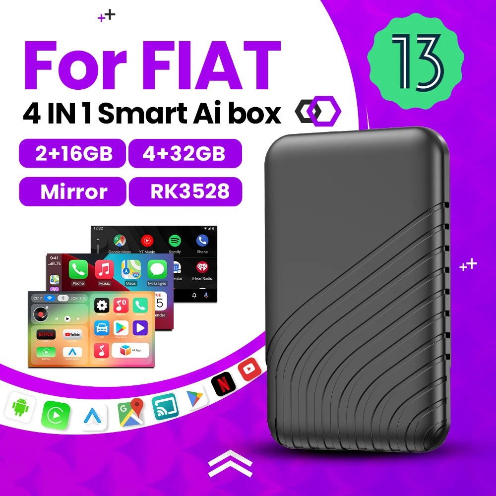 Android 13 беспроводной CarPlay беспроводной Android Auto Mirror Ai Box для Netflix Youtube для Fiat 500 500L Tipo 500X Argo Panda 600e
Android 13 беспроводной CarPlay беспроводной Android Auto Mirror Ai Box для Netflix Youtube для Fiat 500 500L Tipo 500X Argo Panda 600e