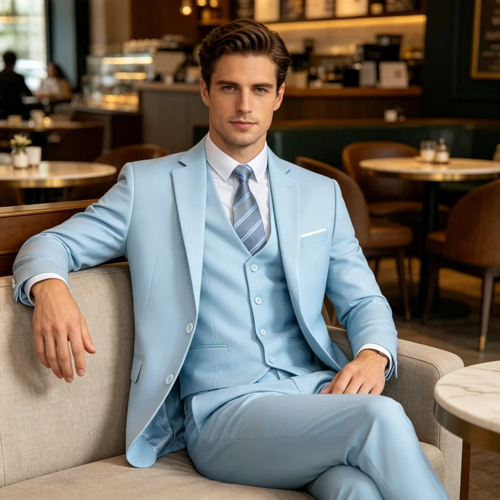 Мужской костюм-тройка Slim Fit: розово-голубой смокинг для жениха, деловой пиджак, жилет и брюки для мужчин
Мужской костюм-тройка Slim Fit: розово-голубой смокинг для жениха, деловой пиджак, жилет и брюки для мужчин