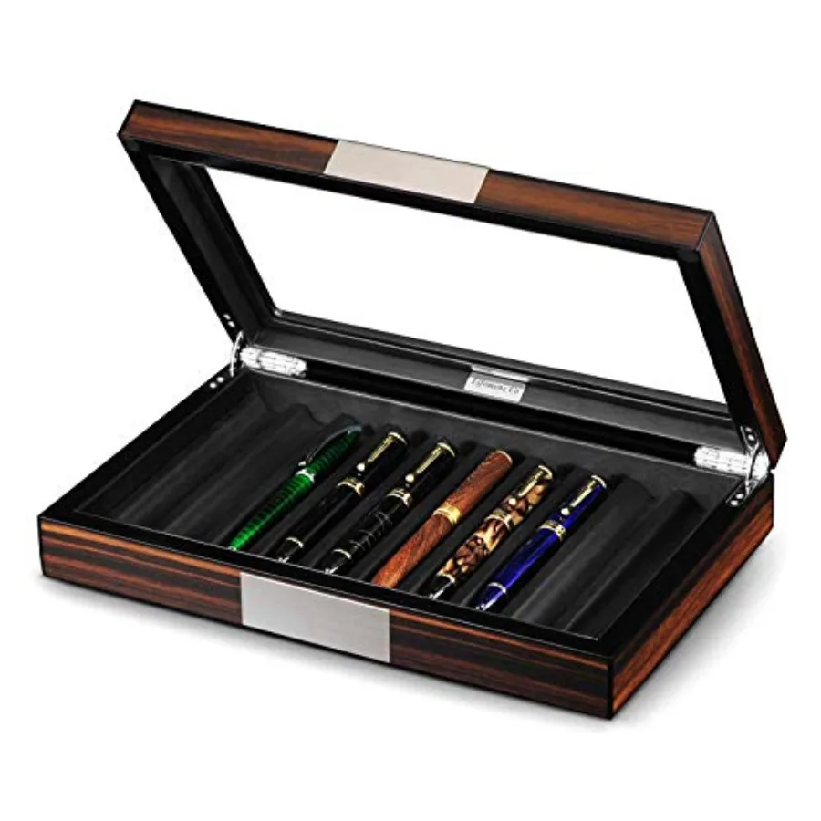 Wood Pen Box - 10 Slot Organizer With Glass Lid Top Window Display Case for Collection Storage
Wood Pen Box - 10 Slot Organizer With Glass Lid Top Window Display Case for Collection Storage