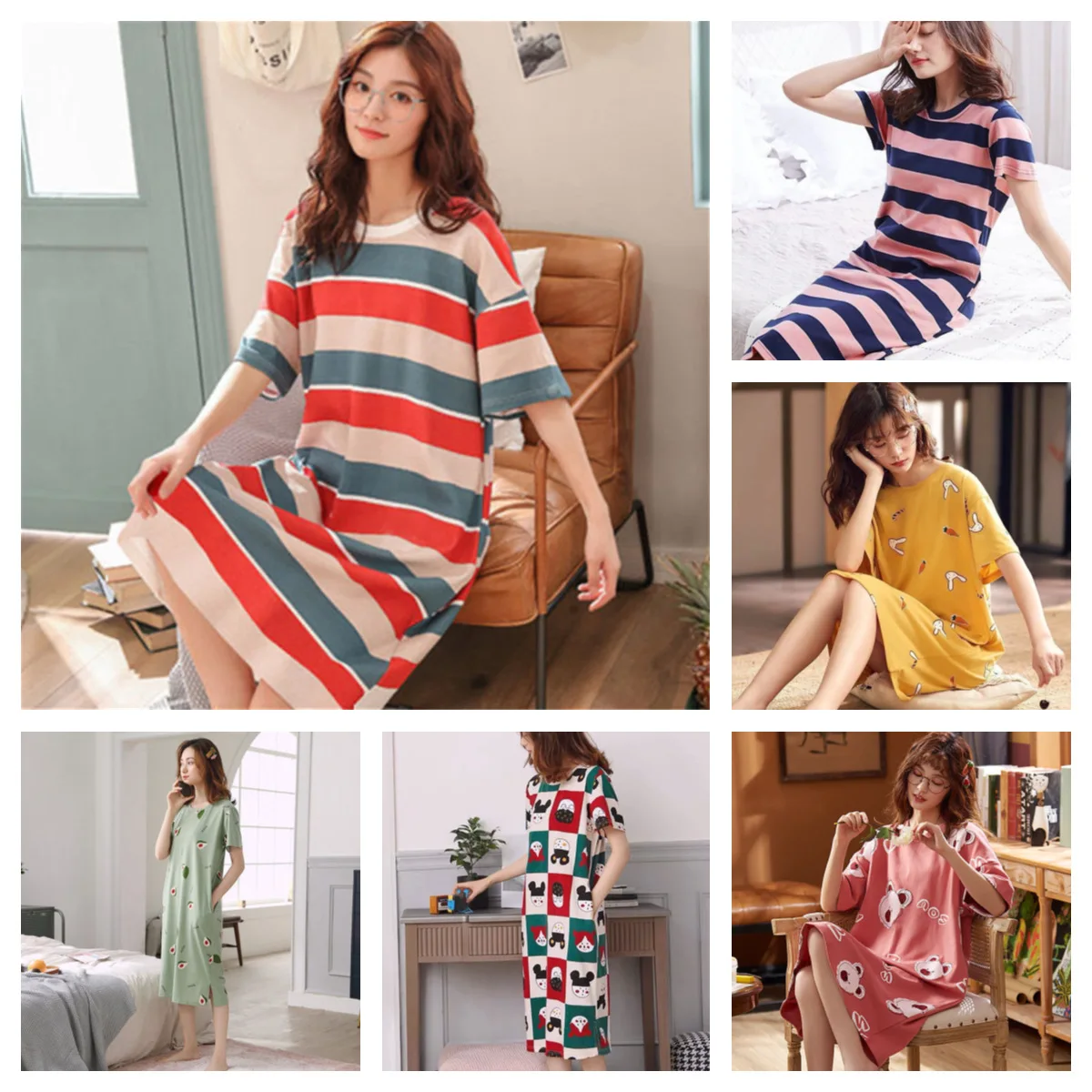 Cartoon Patterns Women Sleepwear Summer Korean Style Short Sleeve Nightgown Teen Girls Plus Size Soft Home Clothing Sleep Dress
Cartoon Patterns Women Sleepwear Summer Korean Style Short Sleeve Nightgown Teen Girls Plus Size Soft Home Clothing Sleep Dress