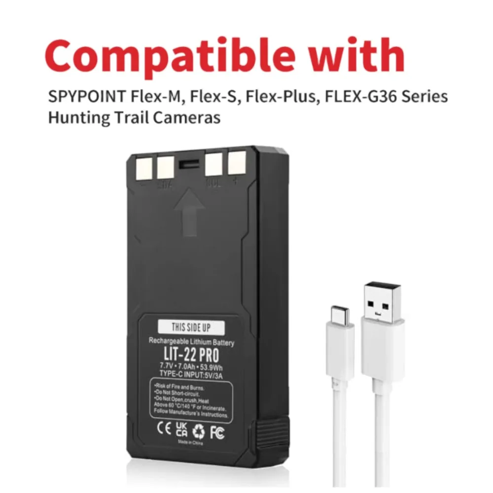 7000mAh LIT-22 Pro Rechargeable Battery Compatible with SPYPOINT Flex-M Flex-S Flex-Plus FLEX-G36 Series Hunting Trail Cameras
7000mAh LIT-22 Pro Rechargeable Battery Compatible with SPYPOINT Flex-M Flex-S Flex-Plus FLEX-G36 Series Hunting Trail Cameras