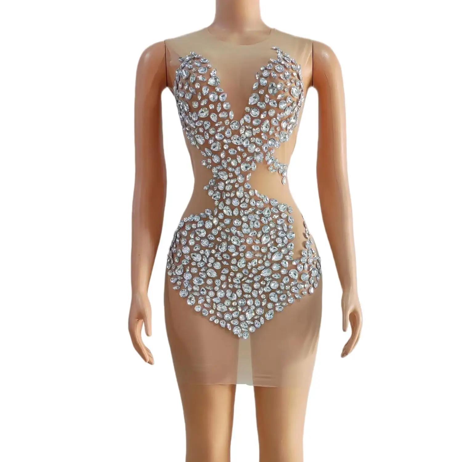 Xiaojingjing Luxury Nude Mesh Mixed Oval Pear Crystal Rhinestone Dress Ladies Sleeveless Bodycon Night Out Birthday Club Dress
Xiaojingjing Luxury Nude Mesh Mixed Oval Pear Crystal Rhinestone Dress Ladies Sleeveless Bodycon Night Out Birthday Club Dress