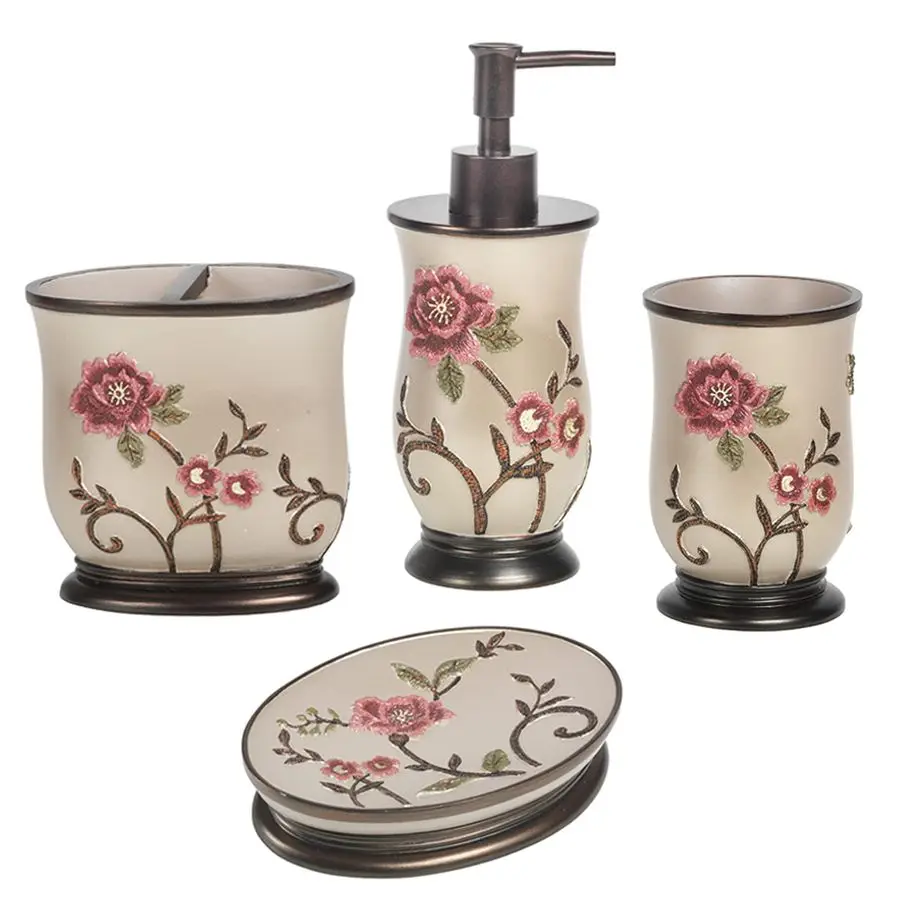 4pc Larrisa Floral Bathroom Accessories Sets Modern Classic Flower Soap Dispenser, Tumbler, Tooth Brush Holder and Soap Dish Ho
4pc Larrisa Floral Bathroom Accessories Sets Modern Classic Flower Soap Dispenser, Tumbler, Tooth Brush Holder and Soap Dish Ho