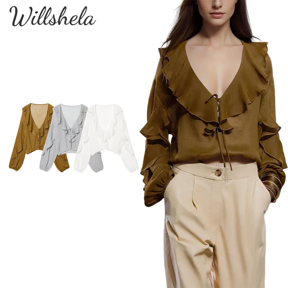 Willshela Women Fashion Multicolor Ruffled Chiffon Tops Blouse V-Neck Long Sleeves Female Chic Lady Casual Shirt
Willshela Women Fashion Multicolor Ruffled Chiffon Tops Blouse V-Neck Long Sleeves Female Chic Lady Casual Shirt