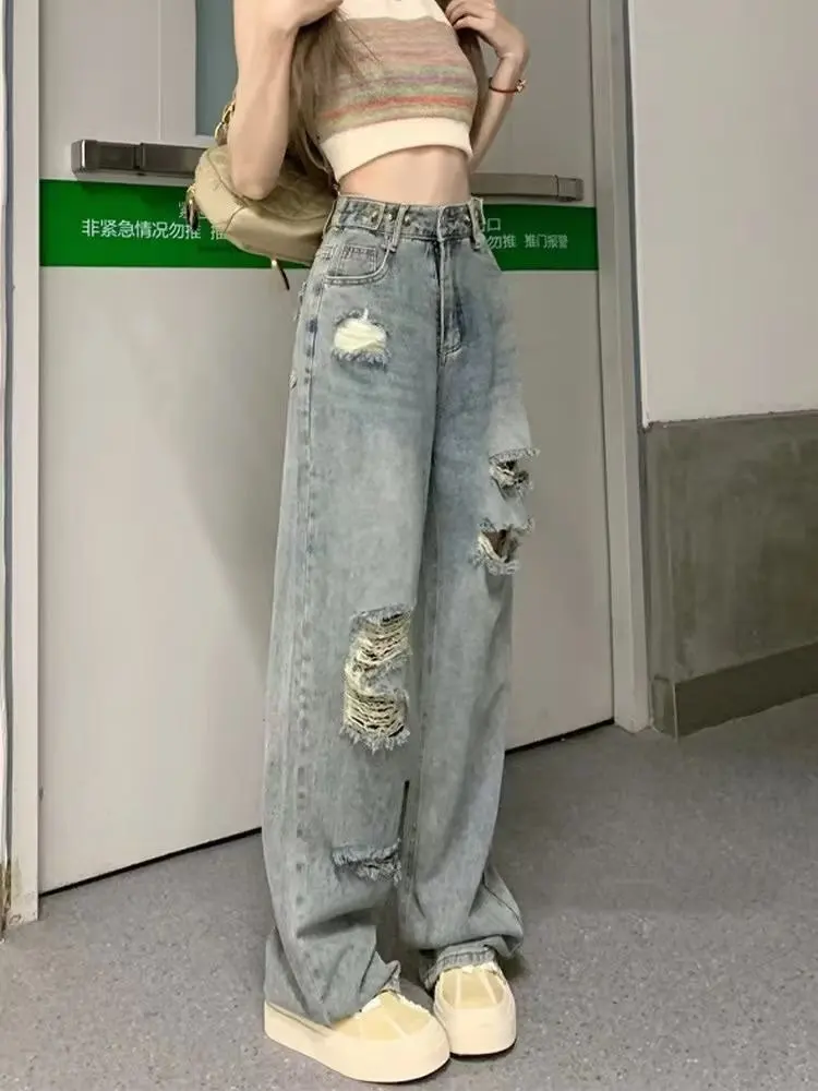 Женские летние прямые джинсы со сломанными дырками, дизайнерские нишевые свободные удобные джинсовые брюки в пол
Женские летние прямые джинсы со сломанными дырками, дизайнерские нишевые свободные удобные джинсовые брюки в пол