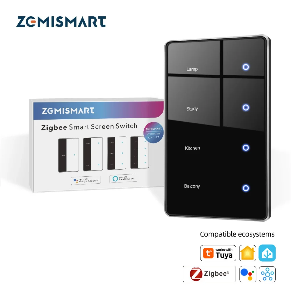 Zemismart Zigbee DIY Name Switch US Black Touch Panel Smart Display Screen Light Switch Work with Tuya Smart Life App
Zemismart Zigbee DIY Name Switch US Black Touch Panel Smart Display Screen Light Switch Work with Tuya Smart Life App