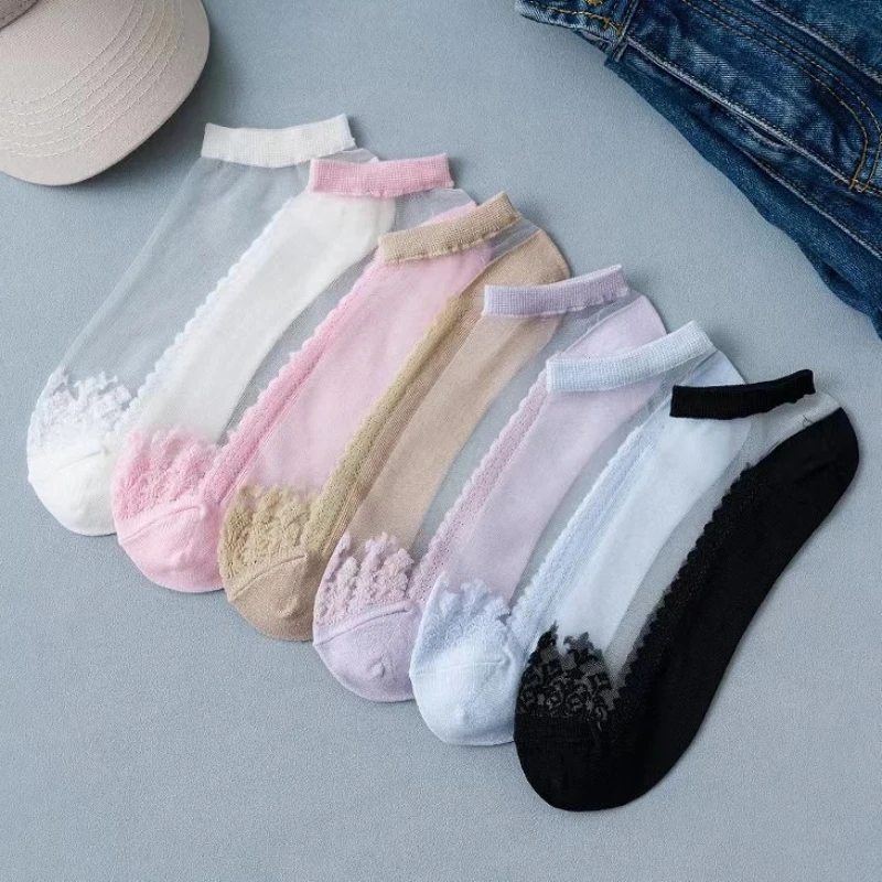1 Pair Summer Sweet Transparent Socks for Women Crystal Glass Silk Ultra-Thin Elastic Lace Short Socks with Breathable Design
1 Pair Summer Sweet Transparent Socks for Women Crystal Glass Silk Ultra-Thin Elastic Lace Short Socks with Breathable Design