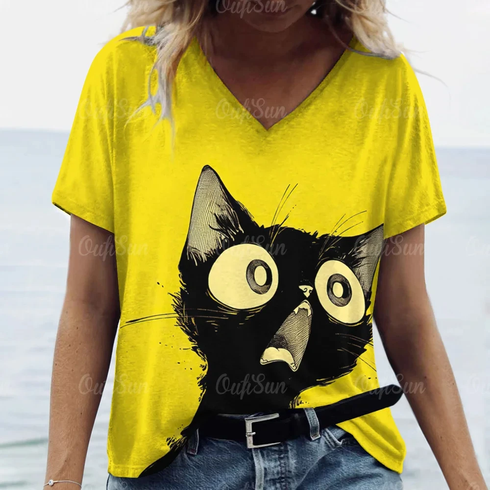 Carton Cat Print Women Casual O-Neck T-Shirts Colorful Pullover Loose Short Sleeves Oversized Tee Shirt Female Fashion Clothing
Carton Cat Print Women Casual O-Neck T-Shirts Colorful Pullover Loose Short Sleeves Oversized Tee Shirt Female Fashion Clothing
