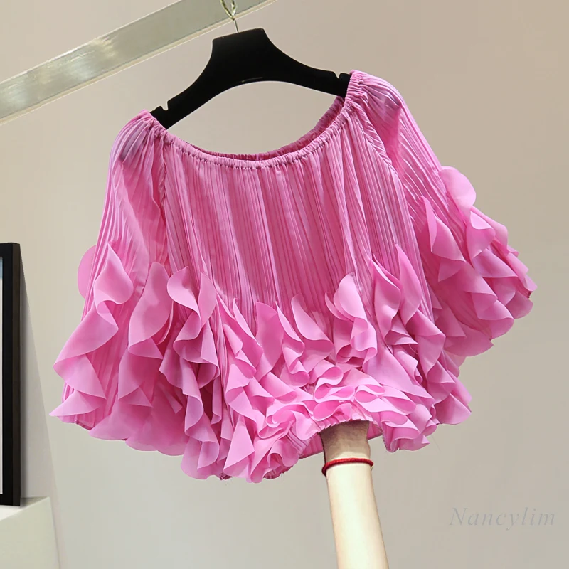 Off-Neck Pleated Ruffled Pullover Blouse for Woman 2024 Summer Korean Style High Waist Short Wave Edge Short Sleeve Shirt Top
Off-Neck Pleated Ruffled Pullover Blouse for Woman 2024 Summer Korean Style High Waist Short Wave Edge Short Sleeve Shirt Top