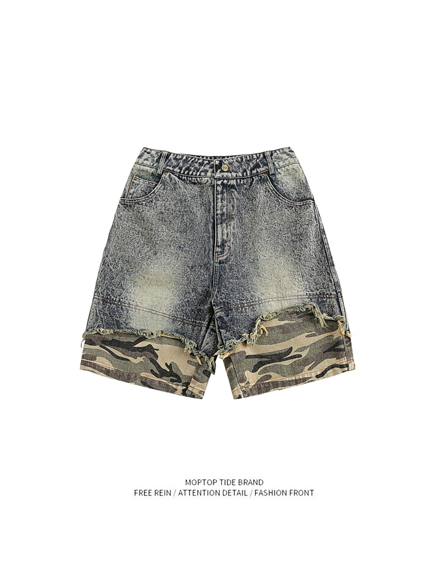 Retro American Camouflage Patchwork Faded Denim orts Men's Loose Street Sle Five-Point Pants Youthful Vitali Sle
Retro American Camouflage Patchwork Faded Denim orts Men's Loose Street Sle Five-Point Pants Youthful Vitali Sle