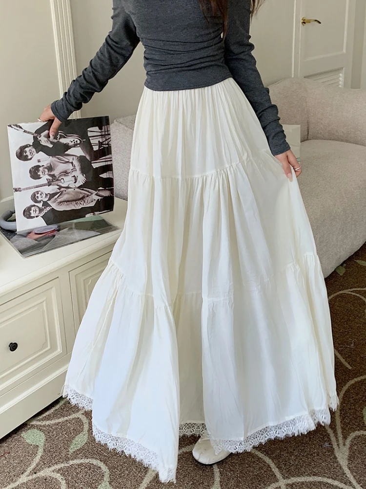 Qiukichonson Maxi Long Skirts Women Spring Autumn Fashion Cute Frilly High Waist A-Line Ruffle Patchwork Lace Skirt White Black
Qiukichonson Maxi Long Skirts Women Spring Autumn Fashion Cute Frilly High Waist A-Line Ruffle Patchwork Lace Skirt White Black