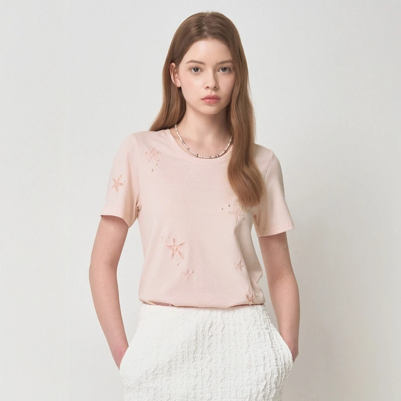 Commuter Style Short Sleeve T-Shirt Pearl Embellished round Neck Versatile Cotton Blend Plant Floral Embroidery Women's Top
Commuter Style Short Sleeve T-Shirt Pearl Embellished round Neck Versatile Cotton Blend Plant Floral Embroidery Women's Top