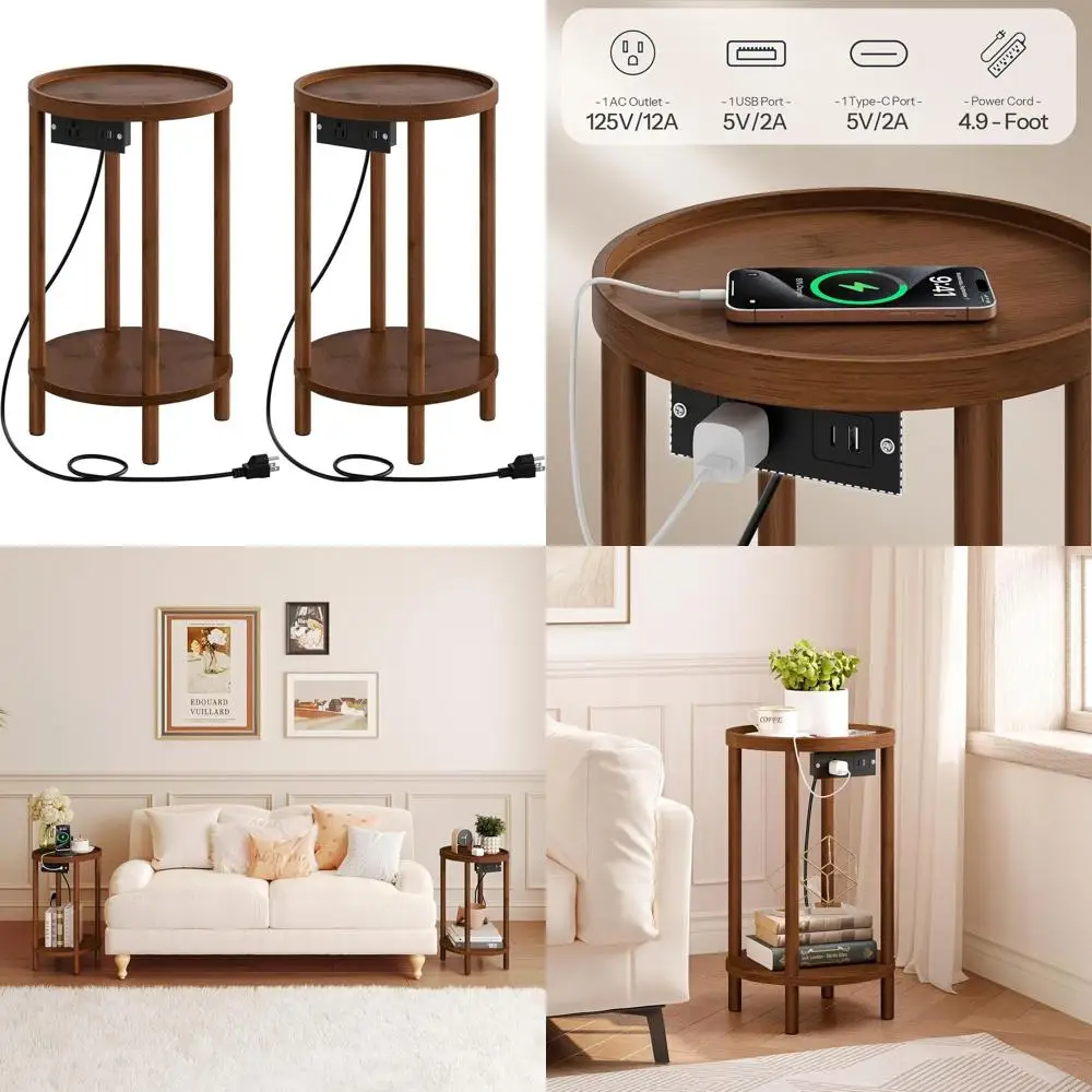 Pair of Compact Bamboo Charging Side Tables, 2-Tier Design, Simple Assembly, Ideal for Home & Apartment, Mocha
Pair of Compact Bamboo Charging Side Tables, 2-Tier Design, Simple Assembly, Ideal for Home & Apartment, Mocha