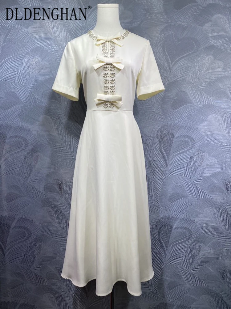 DLDENGHAN Women O-Neck Short Sleeves Diamonds Bow Solid Color High Street Dresses Fashion Designer Spring New
DLDENGHAN Women O-Neck Short Sleeves Diamonds Bow Solid Color High Street Dresses Fashion Designer Spring New