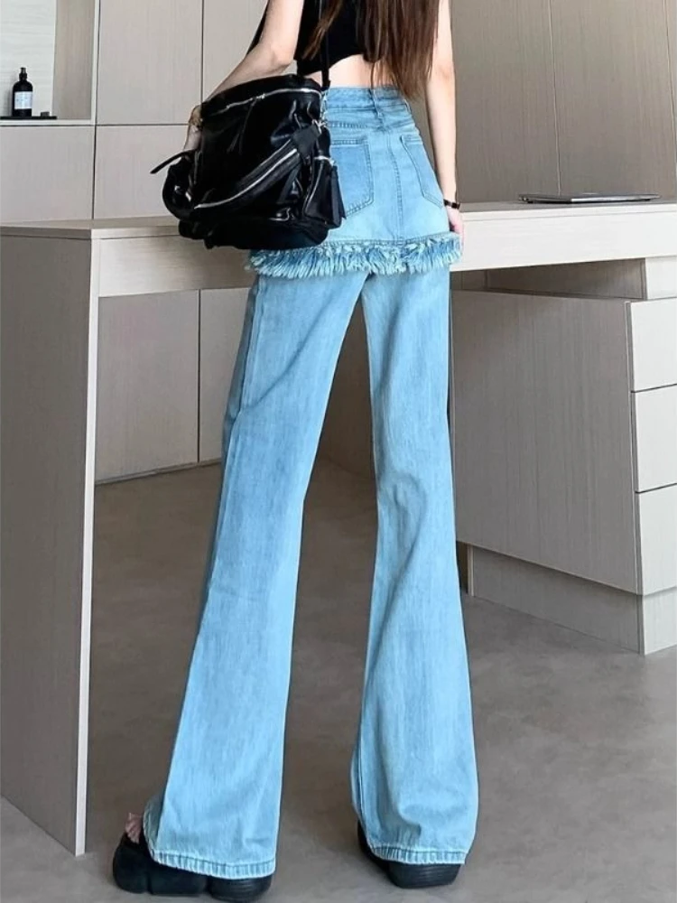 Layered Two-Piece Design Women's High-Rise Straight Wide Leg Denim Pants Spring Slimming with Frayed Hem and Slightly Flared
Layered Two-Piece Design Women's High-Rise Straight Wide Leg Denim Pants Spring Slimming with Frayed Hem and Slightly Flared