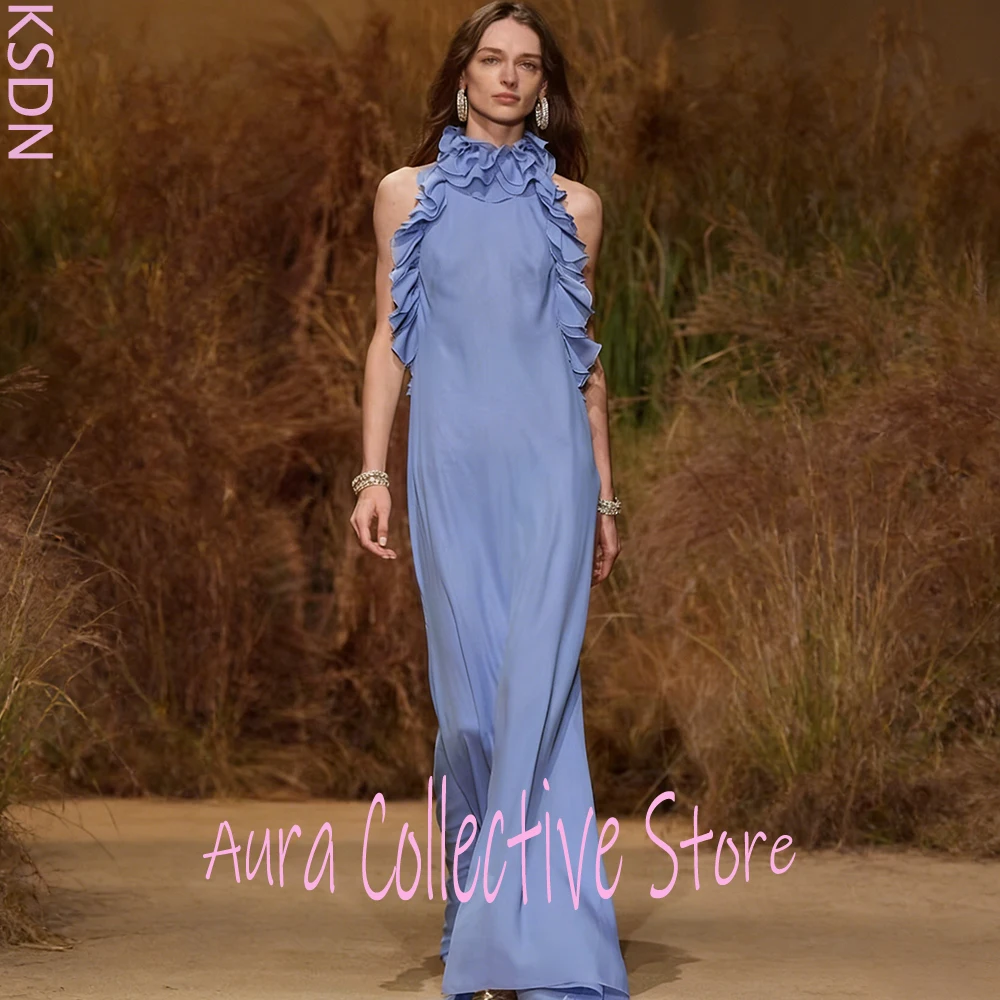 Summer Women's Blue Ruffle Halter Neck Maxi Dresses Casual Elegant Sleeveless Beach Wedding Party Guest Gown Customized Color
Summer Women's Blue Ruffle Halter Neck Maxi Dresses Casual Elegant Sleeveless Beach Wedding Party Guest Gown Customized Color