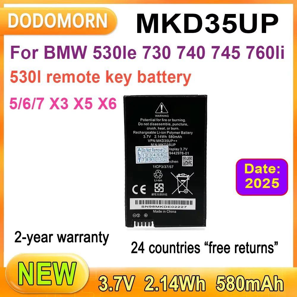 2.14Wh MKD35UP Remote LCD Key Battery For BMW 530le 730 740 745 760li X3 X4 X5 Serie 1ICP3/37/57 9442976-01 UP120009 3.7V 580mAh
2.14Wh MKD35UP Remote LCD Key Battery For BMW 530le 730 740 745 760li X3 X4 X5 Serie 1ICP3/37/57 9442976-01 UP120009 3.7V 580mAh